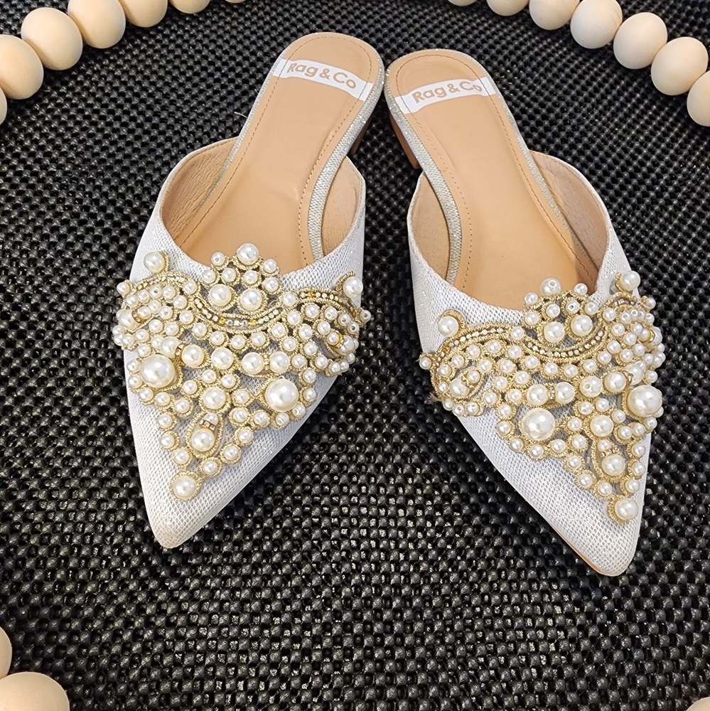 Elegant White Flats with Pearl Embellishments